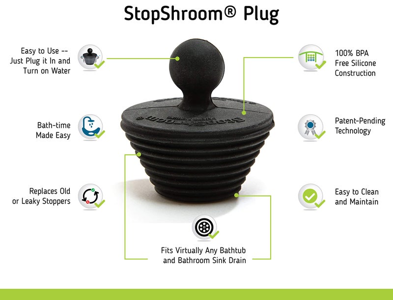 StopShroom Tub 2 Pack Universal Stopper for Bathtub and Bathroom Sink Drains  Black Plug 2pk  2 Count - Image 2